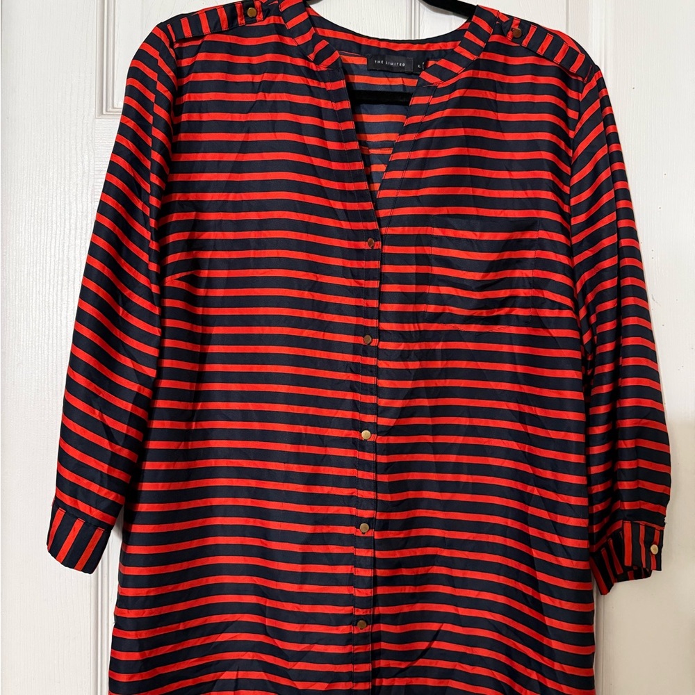 The Limited Red and Blue 3/4 Sleeve Button Down Blouse